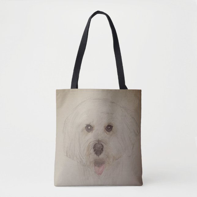 Bolsa Tote Saco de Mão com Design de Cachorro em Lápis de Cor (Frente)