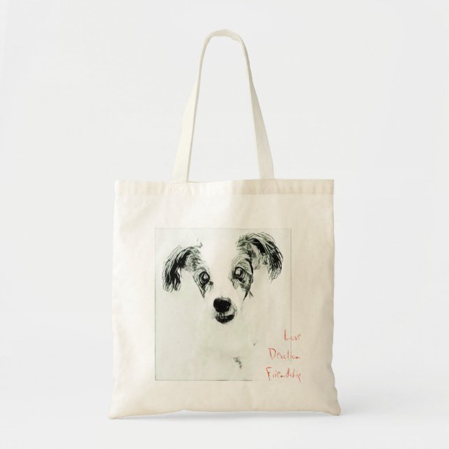 Bolsa Tote Saco de mão com esboço de cachorro de Amor, Devoçã (Frente)