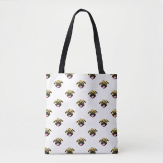 Bolsa Tote Saco de mão com estampa de Pug Branco
