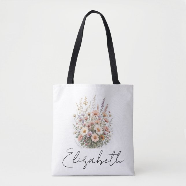 Bolsa Tote Saco de mão com flor do mês de nascimento personal (Frente)