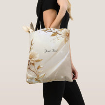 Saco de Mão com Flores Brancas e Douradas