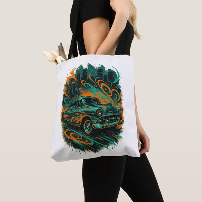 Bolsa Tote Saco de mão com grafite de carro clássico (Close Up)