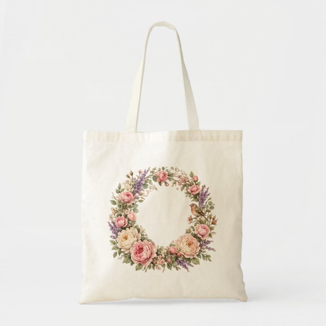 Bolsa Tote saco de mão com grinalda de rosa (Frente)