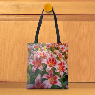 Bolsa Tote Saco de mão com Lírios Rosa