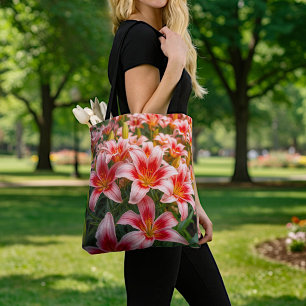 Bolsa Tote Saco de mão com Lírios Rosa