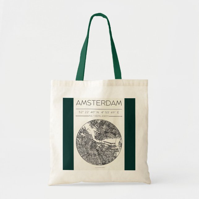 Bolsa Tote Saco de mão com mapa da cidade de Amsterdã, design (Frente)