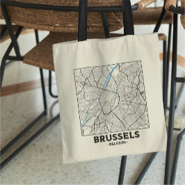 Bolsa Tote Saco de mão com mapa da cidade de Bruxelas, Bélgic