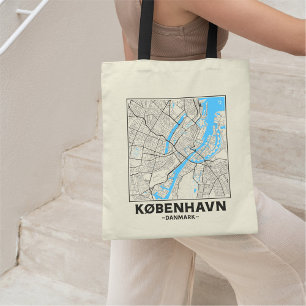 Bolsa Tote Saco de mão com mapa da cidade de Copenhague, Dina