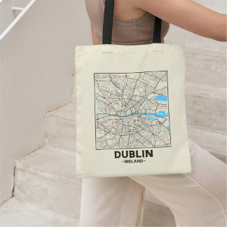 Bolsa Tote Saco de mão com mapa da cidade de Dublin, Irlanda