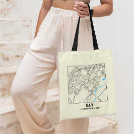 Bolsa Tote Saco de mão com mapa da cidade de Ely, Cambridgesh