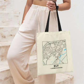 Bolsa Tote Saco de mão com mapa da cidade de Ely, Cambridgesh