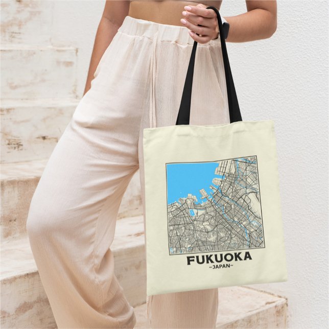 Bolsa Tote Saco de mão com mapa da cidade de Fukuoka, Japão (Criador carregado)