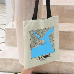 Bolsa Tote Saco de mão com mapa da cidade de Istambul, Turqui