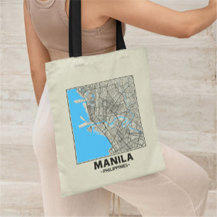 Bolsa Tote Saco de mão com mapa da cidade de Manila, Filipina