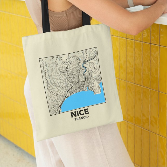 Bolsa Tote Saco de mão com mapa da cidade de Nice, França (Criador carregado)
