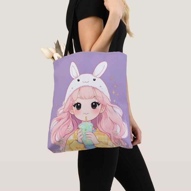 Bolsa Tote Saco de mão com menina de desenho animado fofo com (Close Up)
