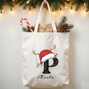 Bolsa Tote Saco de Mão com Monograma do Papai Noel Personaliz