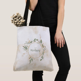 Bolsa Tote Saco de mão com monograma inicial floral verde de 