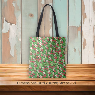 Bolsa Tote Saco de mão com padrão de morango ao fundo