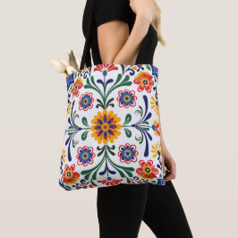 Bolsa Tote Saco de mão com padrão floral de arte popular vibr
