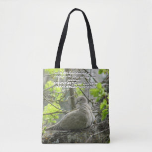 Bolsa Tote Saco de mão com pombo de dois lados e versículo da