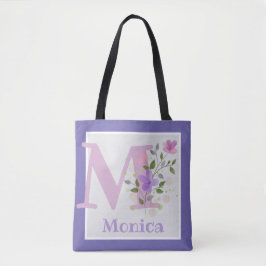 Bolsa Tote Saco de mão com primeira letra e nome com flores