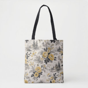 Bolsa Tote saco de mão com rosas amarelas vintage