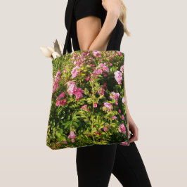 Bolsa Tote Saco de mão com rosas cor-de-rosa em flor