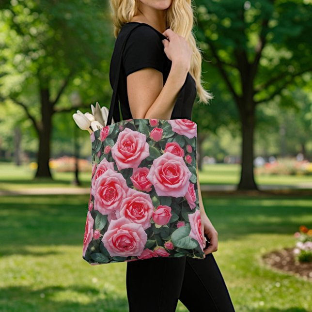 Bolsa Tote Saco de mão com rosas rosa (Criador carregado)
