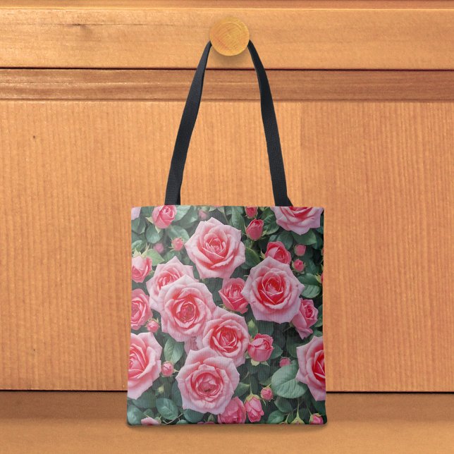 Bolsa Tote Saco de mão com rosas rosa (Tote bag with pink roses)