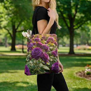 Bolsa Tote Saco de mão com rosas roxas