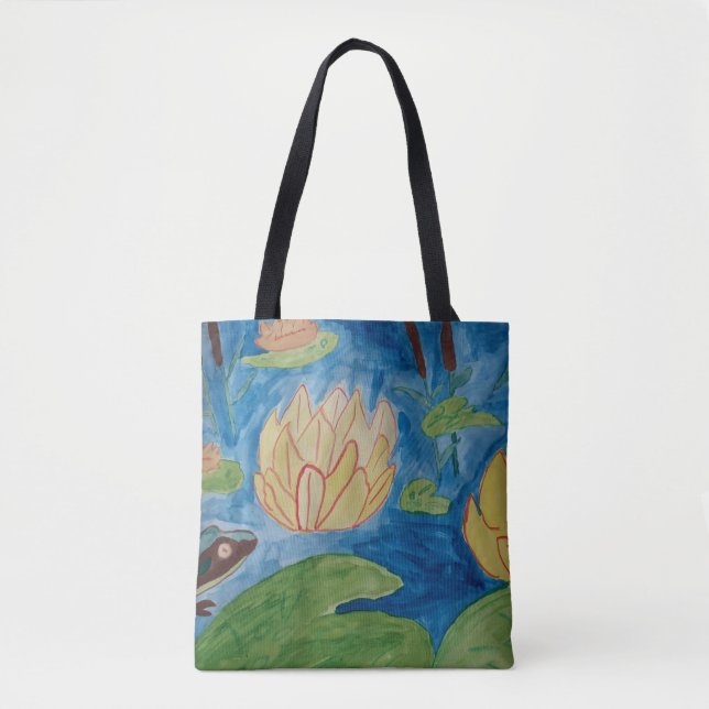 Bolsa Tote Saco de mão com sapo e nenúfares (Frente)