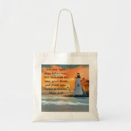 Bolsa Tote Saco de mão com versículo da Bíblia do Farol e Pôr