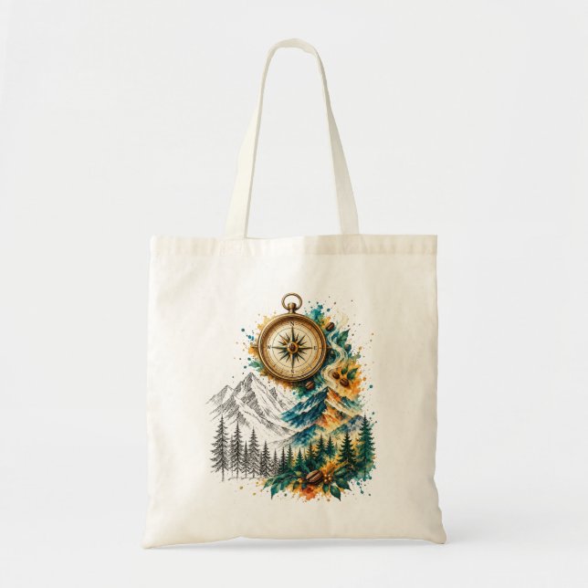 Bolsa Tote Saco de mão Compass Coffee Mountain Adventure (Frente)