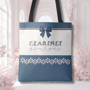 Bolsa Tote Saco de mão da banda de clarinete com laço azul fo