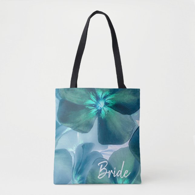 Bolsa Tote Saco de mão da noiva em tons botânicos verde-azula (Frente)