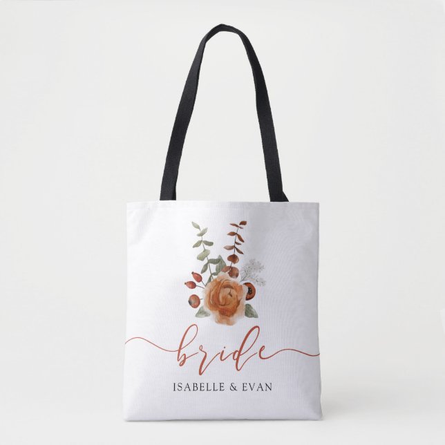 Bolsa Tote Saco de mão da noiva floral de aquarela de outono (Frente)