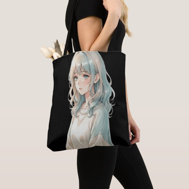 Bolsa Tote Saco de mão de Anime – Estilo de Cabelo Azul (Close Up)