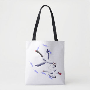 Bolsa Tote Saco de mão de arte de cisnes voadores com fantasi