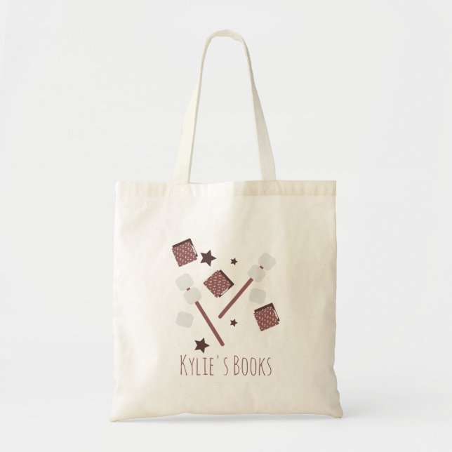 Bolsa Tote Saco de mão de biblioteca de chocolate de marshmal (Frente)