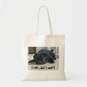 Bolsa Tote Saco de mão de cachorrinho Pug preto preguiçoso en