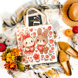Bolsa Tote Saco de mão de casal de coelho fofo