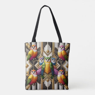 Bolsa Tote Saco de mão de corujas em arco-íris Art Deco