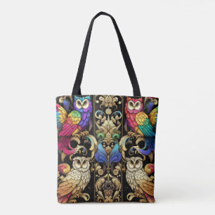 Bolsa Tote Saco de mão de corujas em arco-íris Art Deco