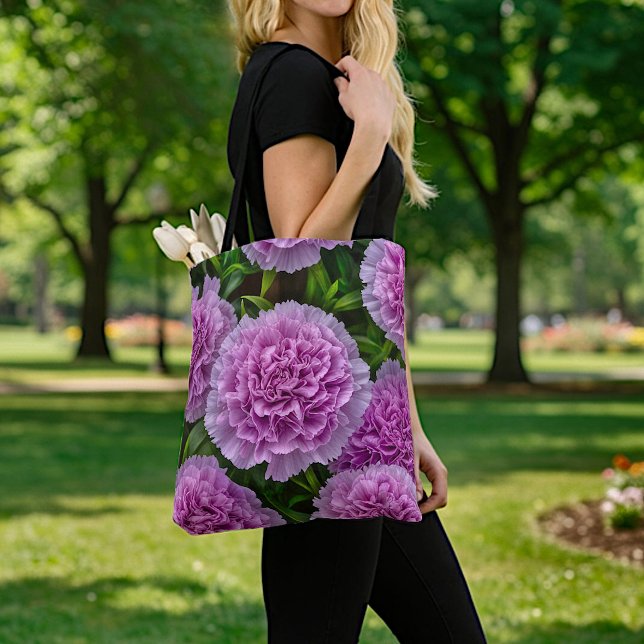 Bolsa Tote Saco de mão de cravos roxos pálidos (Criador carregado)