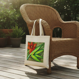 Bolsa Tote Saco de mão de flor laranja e folha verde
