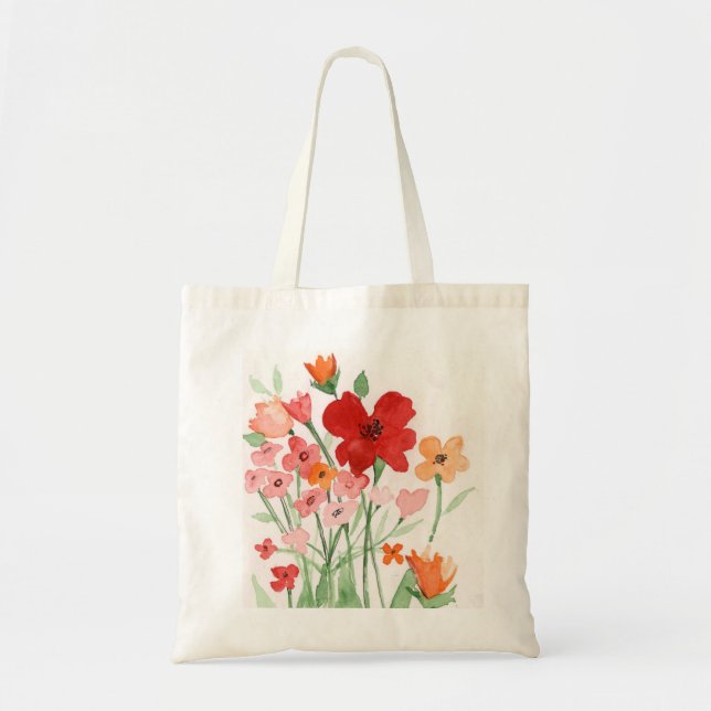 Bolsa Tote Saco de mão de Flores Aquarela (Frente)