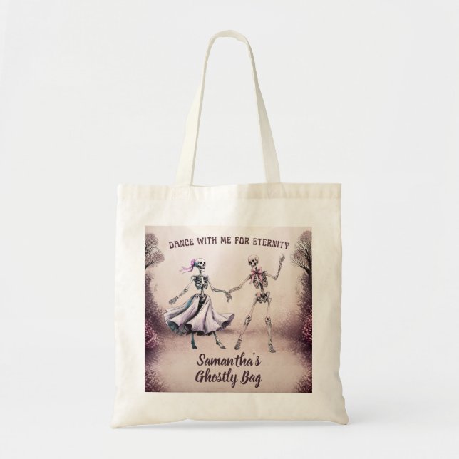 Bolsa Tote Saco de mão de Halloween com esqueletos dançantes  (Frente)