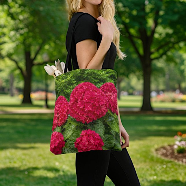 Bolsa Tote Saco de mão de Hortênsias Vermelhas (Criador carregado)
