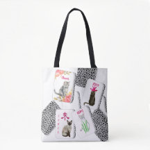 Saco de mão de Mahjong com peças de gato
